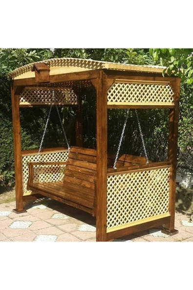 Buğlem 140 Oturum- U200-G120-Y180...Ahşap Modern Güneşlikli Bahçe Salıncak