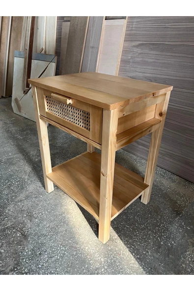 One Design Ahşap Sehpa Yan Sehpa Hasır Tek Çekmeceli Sehpa - 5