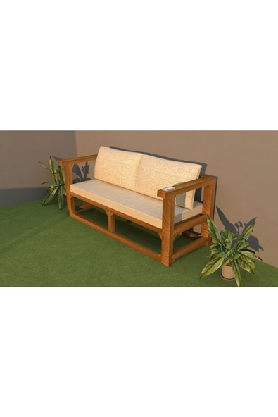 M&S Akrilik Ahşap Sedir Lux Koltuk Bahçe Balkon Cafe - Ikili Koltuk - Resim 2