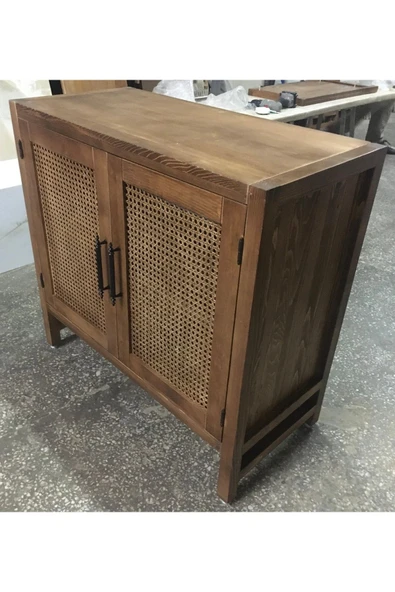 One Design Hasır Vitrin Hazeran Gümüşlük Doğal Ahşap Vitrin - 5