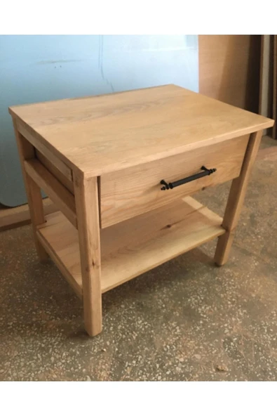 One Design Yan Sehpa Dekoratif Koltuk Yanı Sehpa Doğal Ahşap Sehpa Akçağaç Renkli Sehpa - Resim 2