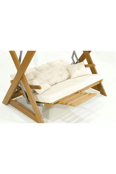 Modelsan Holox Yataklı Iroko Ahşap Salıncak Dış Mekan Bahçe, Teras Salıncağı -Lacivert - 5