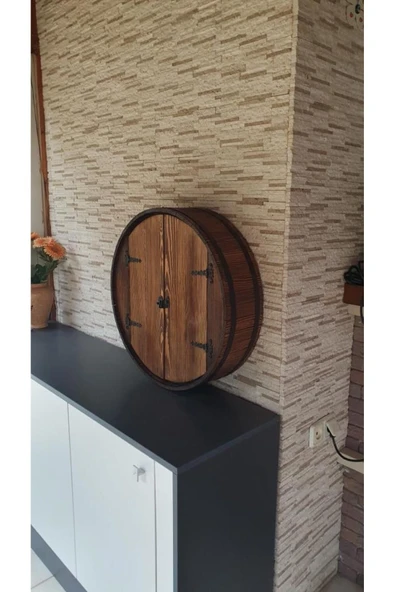 Veraart El Yapımı Yuvarlak Eskitme Ahşap Içki Viski Dolabı - 4