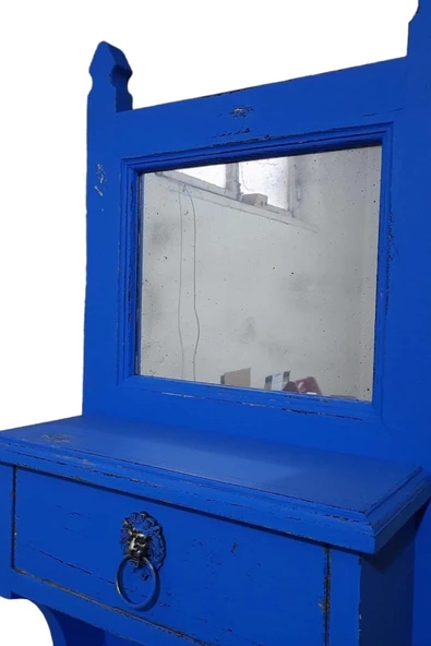 Vintage House Ahşap Vintage Duvar Dekoru, Eskitme Aynalı Dolap, Rustik Çekmeceli Ayna Çerçevesi, Retro Dresuar - 4
