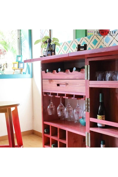 Mywoodteks Ahşap Pembe Bar Dolabı Alkol Dolabı Içki Dolabı Çok Amaçlı Dolap