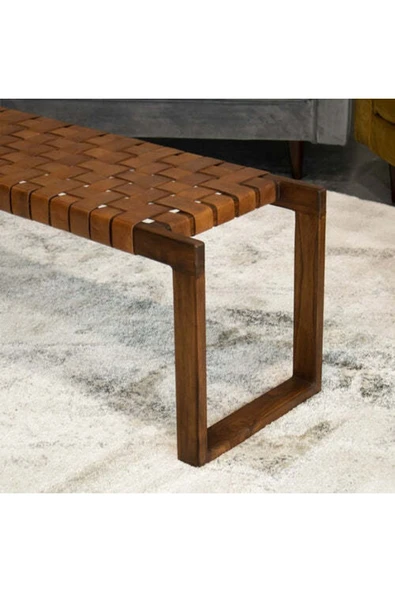 NAPOLYON Doğal Ahşap Gerçek Deri Bench - 4