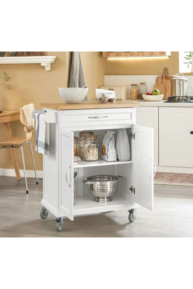 one design Masif Ladin ve Çam Ahşap Tekerlekli Dolap Sehpa - 2