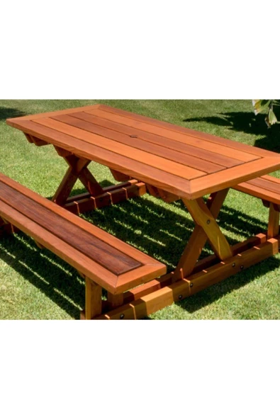 Buğlem Ahşap Bahçe Piknik Masası (Oturak 100 Cm) Sedir,Masa,Bank - 2
