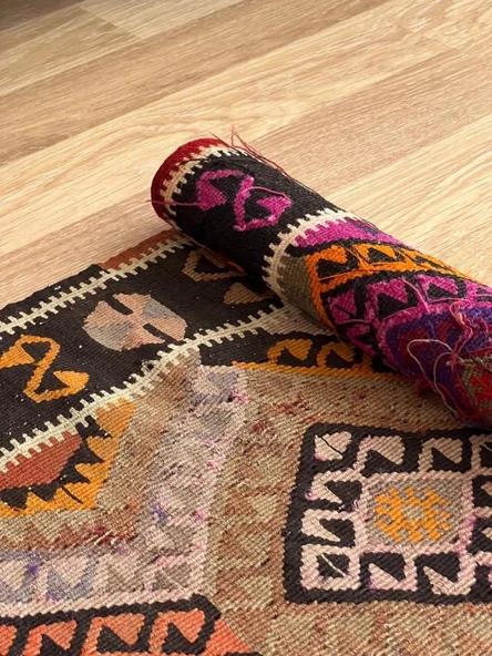 58x90 cm El Dokuma Renkli Küçük Antik Halı, Vintage Tutkunları için Anadolu Yün Halısı - 3