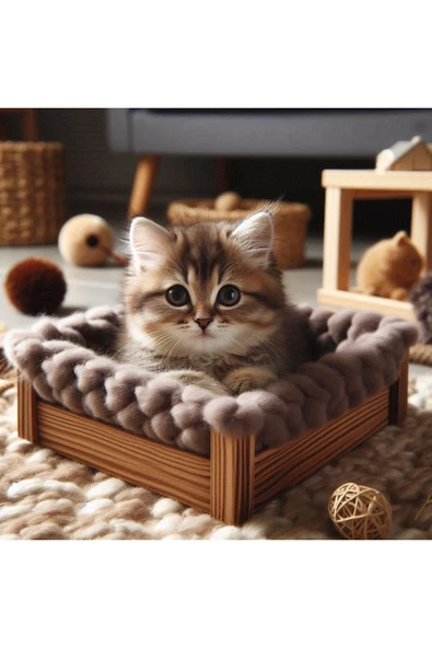 Mdizmir Kedi Evi ( Yatak Dahil Değildir ) Ahşap Kedi Yatağı Tablası Lüks Tasarım Md İzmir