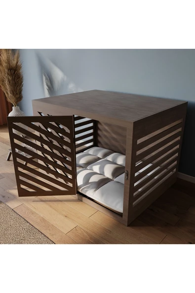 Valdi Modern Köpek Kulübesi Büyük Boy V Kapı Model, El Yapımı, Birinci Sınıf Ahşap, Hediye Mama Kabı