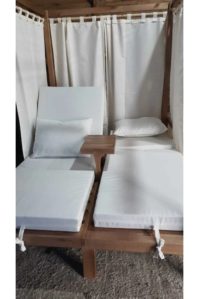 BUĞLEM 10 Cm Sert Süngerli Ahşap Bahçe Yatağı 180x200 Perde Mınder Tente Yastık Tente Seti - 7