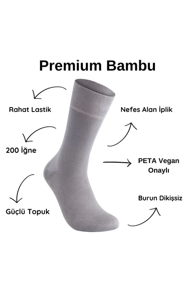Elchee wear  Vegan Ve Organik Gri Bambu Unisex Oversize, Büyük Beden Çorap 4 Çift 45-48 - Resim 3