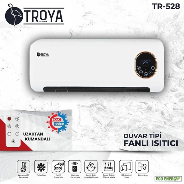 Troya TR-528 Uzaktan Kumandalı 2000 W Duvar Tipi Fanlı Isıtıcı - 2