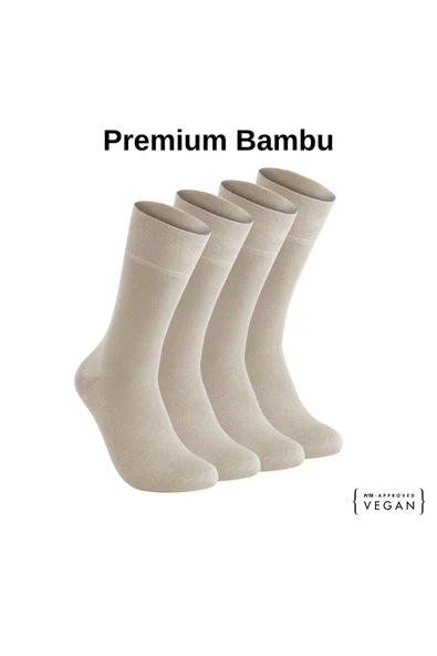 Elchee wear  Vegan Ve Organik Bej Bambu Unisex Oversize, Büyük Beden Çorap 4 Çift 45-48