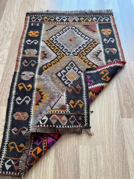 58x90 cm El Dokuma Renkli Küçük Antik Halı, Vintage Tutkunları için Anadolu Yün Halısı - 10