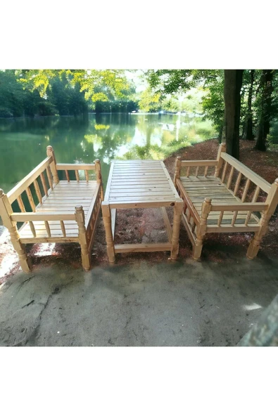 Ahşap&Dekorasyon Evi Tornalı Ahşap 2'Li Sedir Koltuk Masa Balkon Ve Bahçe Koltuğu - 3