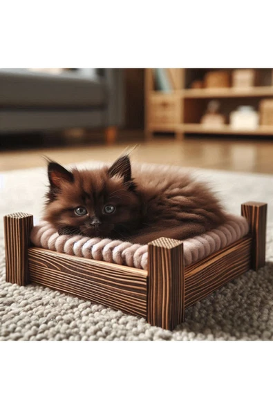 Mdizmir Kedi Evi ( Yatak Dahil Değildir ) Ahşap Kedi Yatağı Tablası Lüks Tasarım Md İzmir