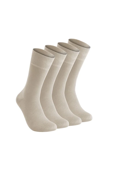 Elchee wear  Vegan Ve Organik Bej Bambu Unisex Oversize, Büyük Beden Çorap 4 Çift 45-48 - Resim 3