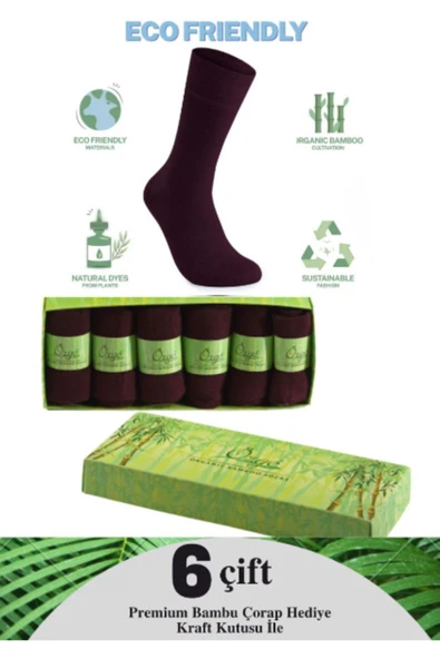Özge  6'lı Premium Bambu Soket Çorap - Bordo - Kutulu