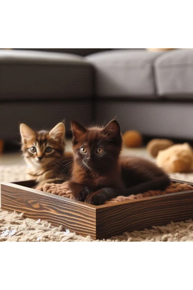 Mdizmir Kedi Evi ( Yatak Dahil Değildir ) Ahşap Kedi Yatağı Tablası Lüks Tasarım Md İzmir