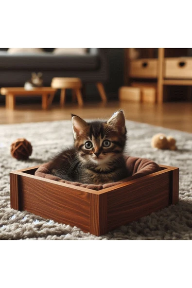 Mdizmir Kedi Evi ( Yatak Dahil Değildir ) Ahşap Kedi Yatağı Tablası Lüks Tasarım Md İzmir