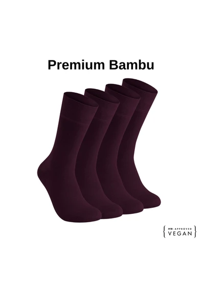 Elchee wear  Vegan Ve Organik Bordo Bambu Unisex Oversize, Büyük Beden Çorap 4 Çift 45-48 ürün görseli