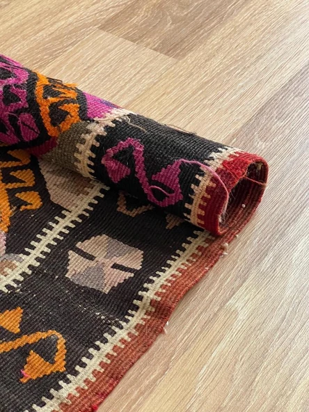 58x90 cm El Dokuma Renkli Küçük Antik Halı, Vintage Tutkunları için Anadolu Yün Halısı - 6