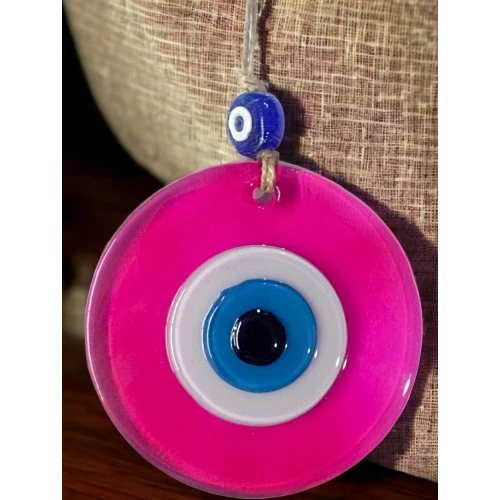Şeffaf Pembe Nazar Boncuklu Duvar Süsü 10 Cm Cam Duvar Dekoru - 3