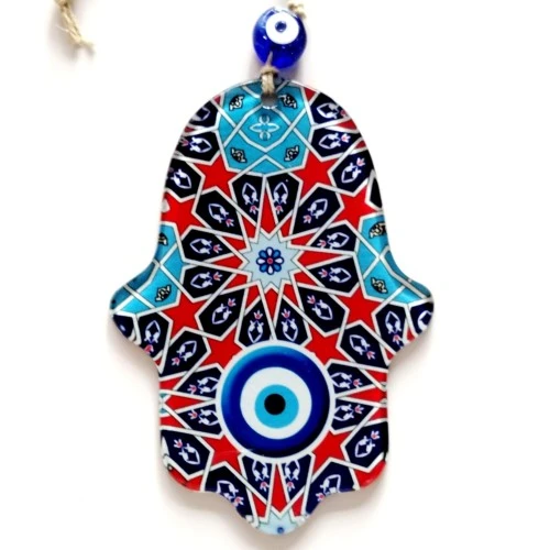 Yıldız Ve Nazar Boncuğu Desenli Fatma Ana Bereket Eli Füzyon Cam Duvar Süsü - 3