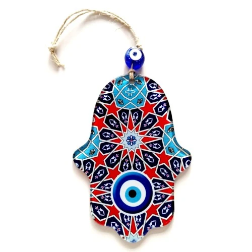 Yıldız Ve Nazar Boncuğu Desenli Fatma Ana Bereket Eli Füzyon Cam Duvar Süsü - 2