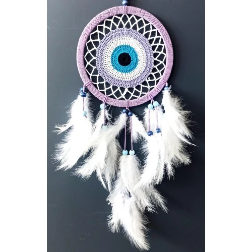 Nazar Boncuğu Motifli Lila Rengi Dream Catcher Düş Kapanı Duvar Süsü - 2