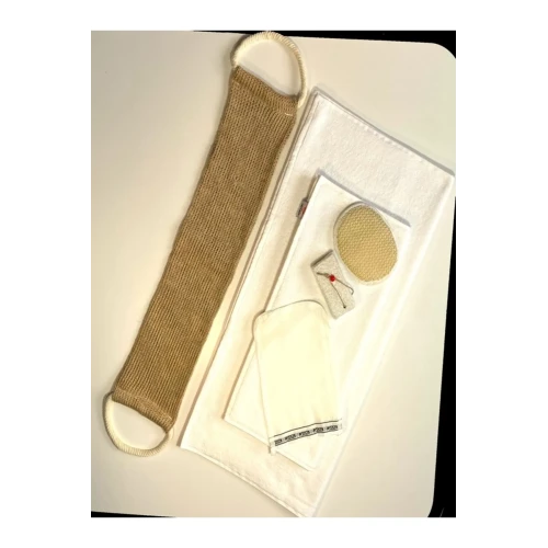 %100 Keten Sırt Lifi, Yüz Lifi, Kese, Ponza Taşı 1. Sınıf Baş Ve Vücut Havlusu 6lı Banyo Hamam Seti - 3