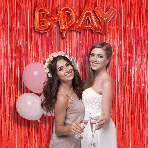 Kırmızı Metalize Parlak Saçaklı Perde - 3