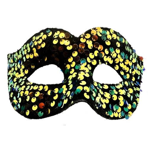 Altın Renk Pul Payet İşlemeli Balo Maskesi - 3