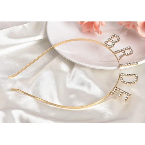 Altın Gold Renk Bekarlığa Veda Kristal Taş Bride Tacı İthal - 2