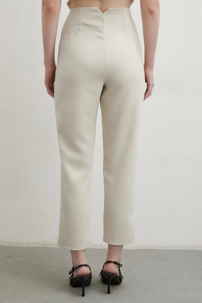Önü Pensli Skinny Kumaş Pantolon Bej - Resim 6