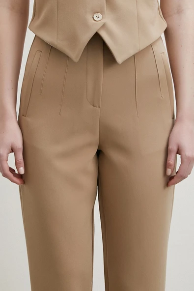 Önü Pensli Skinny Kumaş Pantolon Vizon - 5