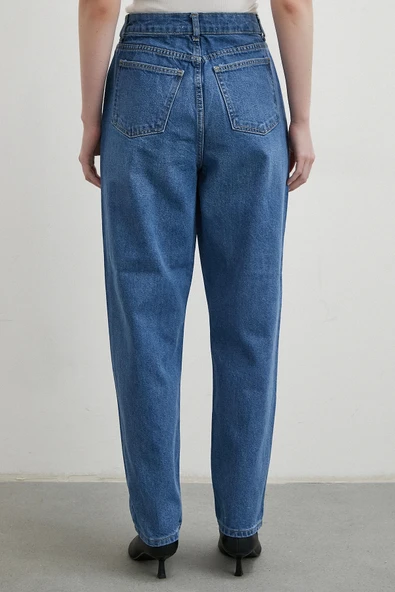 Taş İşlemeli Mom Jean Mavi - 6