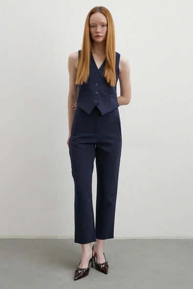 Önü Pensli Skinny Kumaş Pantolon Lacivert - 1