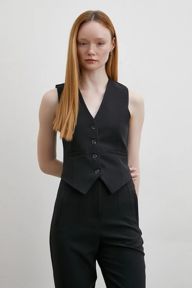 Astarlı Kuplu Yelek Siyah