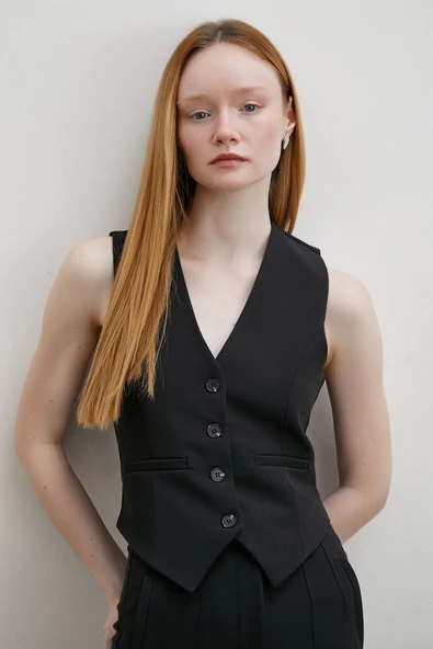 Astarlı Kuplu Yelek Siyah - 5