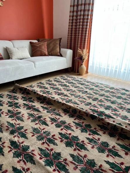 192x273 cm El Yapımı Büyük Halı, Oversize Türk Kilimi, Boho Tarzı Halı, Dekoratif Vintage Doğal Halı - 8