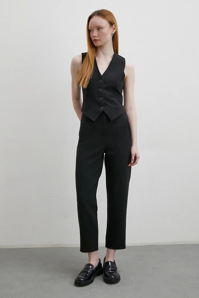 Önü Pensli Skinny Kumaş Pantolon Siyah - Resim 4