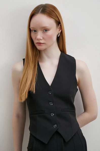 Astarlı Kuplu Yelek Siyah - 4