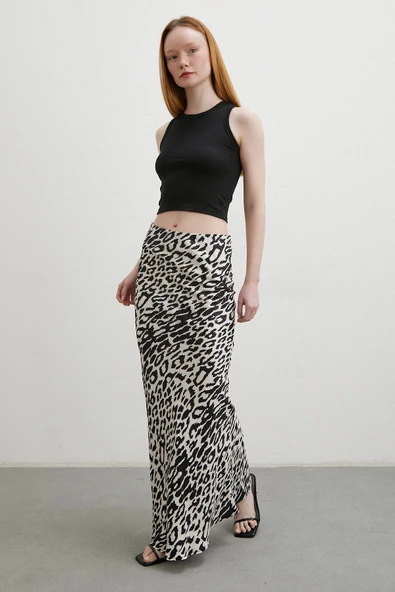 Desenli Maxi Verev Etek Ekru - Resim 4