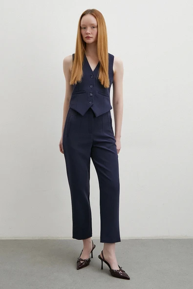 Önü Pensli Skinny Kumaş Pantolon Lacivert - 3