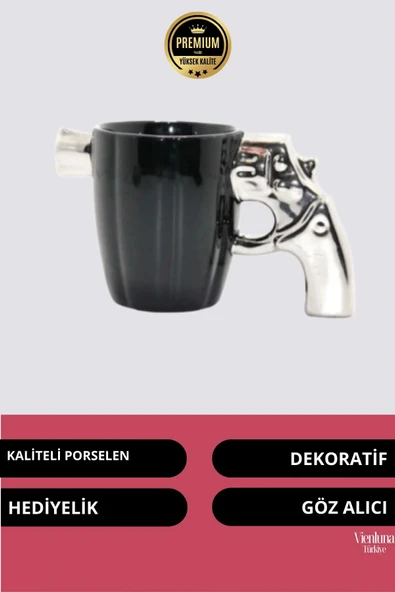 Deluxe Tasarım Dekoratif Estetik Armağan Sevgili Dost Aşk Arkadaş Porselen Silahlı Kupa Bardak - 2