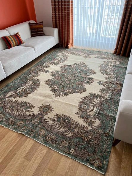 207 x 306 cm Büyük Boy Vintage Salon Halısı, Ender Desenli Harika Kondisyonlu, Çiçek Desenli - 8