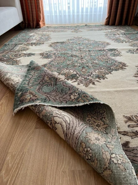 207 x 306 cm Büyük Boy Vintage Salon Halısı, Ender Desenli Harika Kondisyonlu, Çiçek Desenli - 3